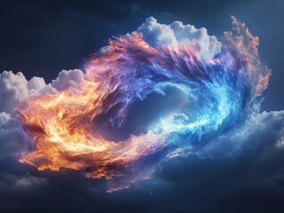 Poster - Dynamic swirling clouds of fire and ice atmospheric art scene surreal environment aerial perspective