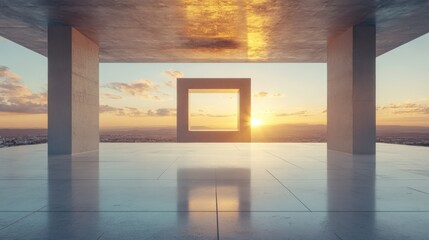 Poster - Sunset view from minimalist architectural space modern interior contemporary design tranquil environment