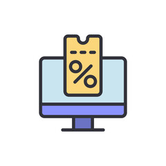Poster - online discount coupon promotion on computer screen with percentage sign