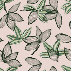 Wall Mural - seamless pattern with green leaves sketch. for wrapping paper. ideal for wallpaper, surface textures