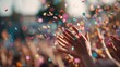 © AspctStyle - Hands clapping and reaching through colorful confetti in the air at outdoor celebration. Festival joy. Energetic crowd enjoying music event in bright daylight atmosphere