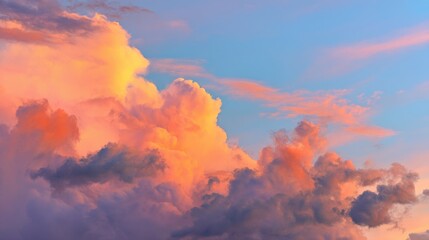 Wall Mural - Majestic Display of Colorful Clouds at Dusk with Shades of Pink, Orange, and Purple Over a Clear Sky During Sunset in the Evening Atmosphere