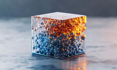 Poster - Glass cube, liquid, bubbles, contrast, colors, surface, studio, abstract art, science