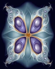 Poster - Abstract digital art featuring intricate butterfly-shaped formations with smooth textures, organic lines, and vivid purple and blue color gradients against a dark backdrop