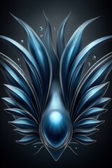 Poster - Elegant Blue Abstract Design Featuring Flowing Shapes, Smooth Surfaces, and Droplets of Water Against a Dark Background