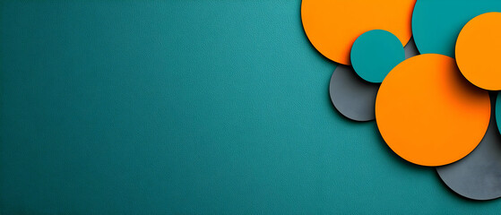 Poster - Abstract Geometric Design With Overlapping Circles In Teal Orange And Grey Colors