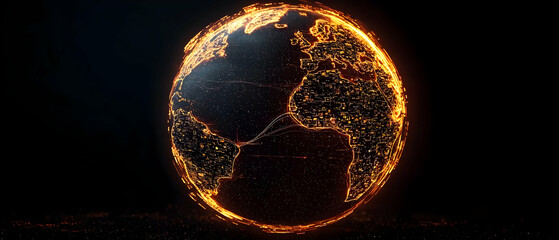 Poster - glowing orange digital earth art