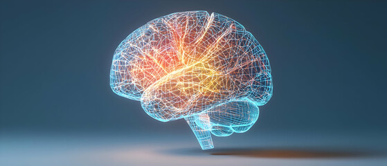 Poster - abstract glowing digital brain illustration