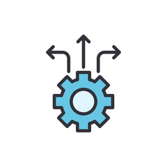  - Blue Gear Symbolizing Process Routing With Three Arrow Directions