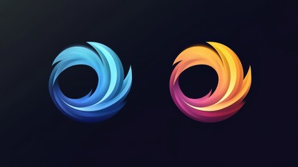 Poster - Abstract colorful swirl logos on dark background, brand identity elements