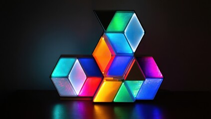 Wall Mural - 3d led wall panel with flashing colored led sections, creating a lively and energetic design.