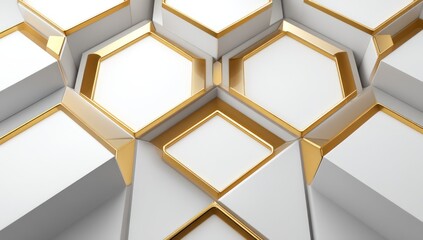 Wall Mural - 3d smart led panel with angular white and gold led grid layout, creating a contemporary design.