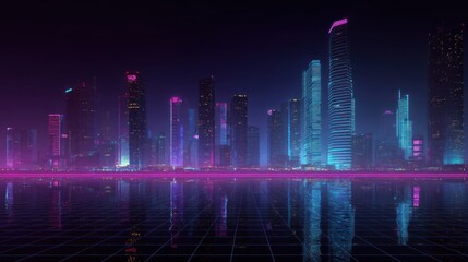 Poster - neon city skyline at night