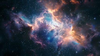Wall Mural - Vibrant Nebula Displaying Stellar Formation And Colors Across Dark Cosmic Space