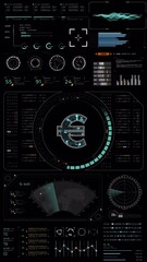 Poster - Motion graphic of Blue digital money logo with head up display panel and futuristic technology abstract background crypto currency finance and digital money vertical video and alpha channel included