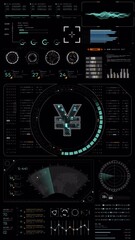 Poster - Motion graphic of Blue digital money logo with head up display panel and futuristic technology abstract background crypto currency finance and digital money vertical video and alpha channel included