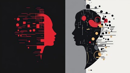 Poster - Conceptual Faces in Abstract Digital Design with Contrasting Colors