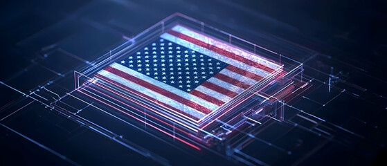 Poster - Abstract Digital American Flag on Circuit Board