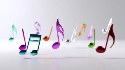 Poster - Colorful array of musical notes are floating in the air. The notes are of various sizes and colors, creating a vibrant and lively atmosphere. Concept of joy and creativity
