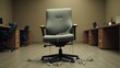 © CreativePulse - Damaged Office Chair with Fabric Shreds Scattered on Floor Empty Office Setting