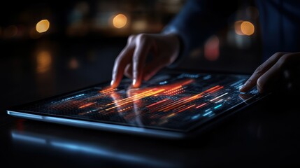 Poster - A close-up of hands creating a flowchart on a tablet