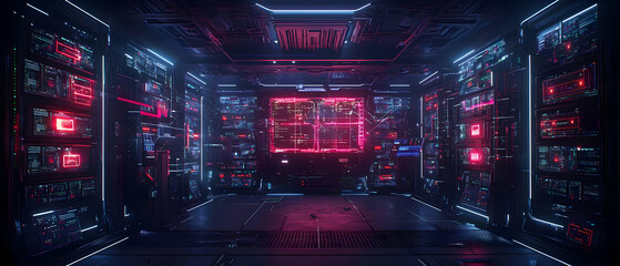 Poster - Glowing Futuristic Technology Room With Neon Lights