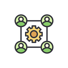 Poster - Conceptual Illustration Of Teamwork And Connection With Central Mechanism