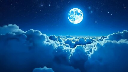 Wall Mural - Tranquil Night Sky A Serene Journey Through Moonlit Clouds and Sparkling Stars
