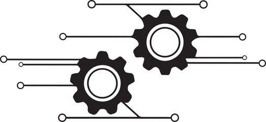 Fototapete - Black and White Gear Mechanism with Circuit Connections – Futuristic Technology Vector Illustration