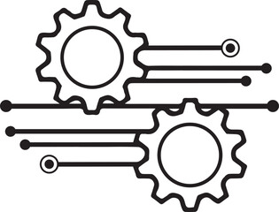 Fototapete - Black and White Gear Mechanism with Circuit Connections – Futuristic Technology Vector Illustration