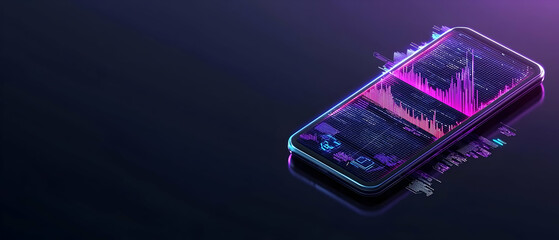 Poster - abstract glowing smartphone display with data chart