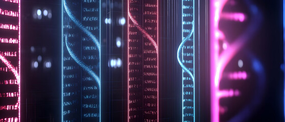 Poster - Abstract Glowing Vertical Data Lines Design