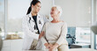 © peopleimages.com - Smile, doctor and consulting with old woman in office for patient trust, insurance and feedback. Healthcare results, support and medical help with people in clinic for advice and elderly care