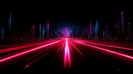 Poster - Abstract digital cityscape with glowing lights and vibrant colors, creating futuristic