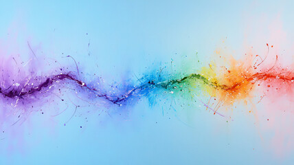 Poster - Vibrant display of colorful abstract splashes blending harmoniously across soft blue background