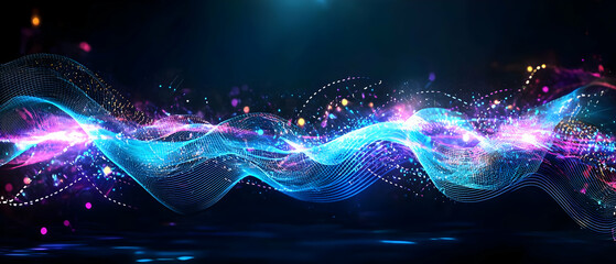 Poster - Abstract Digital Wave Pattern With Glowing Colors