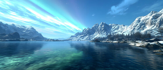 Poster - Snowy Mountain Landscape With Reflection On Ice Cold Lake