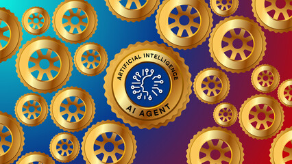 Aufkleber - AI agent agentic artificial intelligence virtual assistant task automation gear cogwheel spinning in sync