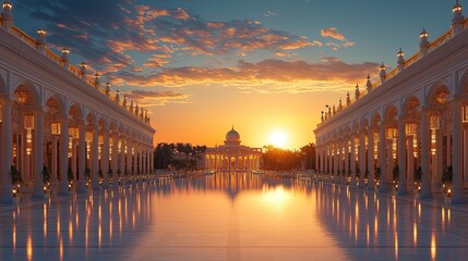 Poster - Immerse in a holographic world of nostalgia with vivid golden accents under a bright upside-down daylight at a luxurious resort, 