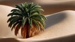 © Nataliia_Trushchenko - Palm tree is standing in the sand. The image has a calm and peaceful mood. The palm tree is the main focus of the image, and it is the only object in the scene