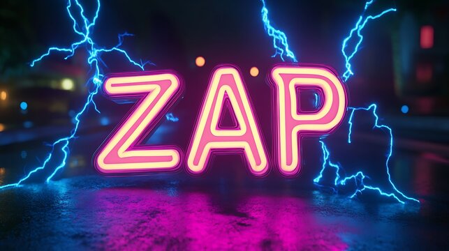 Neon Zap Word on a Dark Background