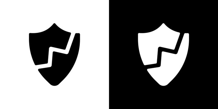 Broken shield icon in solid flat trendy design style.