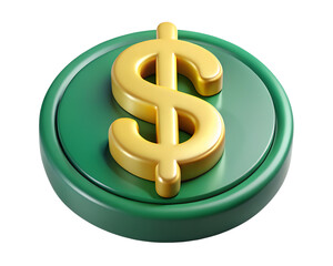 Poster - Golden dollar sign icon on green coin high quality 3d rendering on transparent background