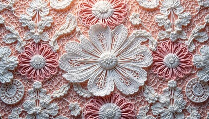 Intricate floral lace, delicate threads forming a repetitive motif , stylish, design