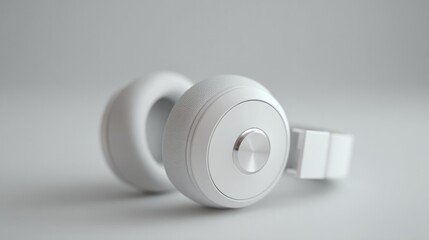 Poster - close-up of sleek modern headphones resting on clean white surface with ample copy space