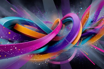 Poster - Abstract 3D Colorful Swirling Design with Vibrant Pink Purple Orange and Blue Shapes