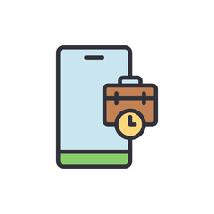 Poster - Mobile App For Business With Briefcase And Clock Icon On Screen