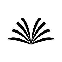 Poster - Open Book Icon: A stylized black and white icon depicting an open book, symbolizing knowledge, education, and learning. 