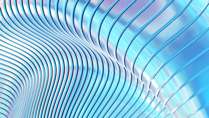 Poster - Abstract iridescent striped background, wavy purple blue stripes pattern, interesting spiral architectural minimal wallpaper.