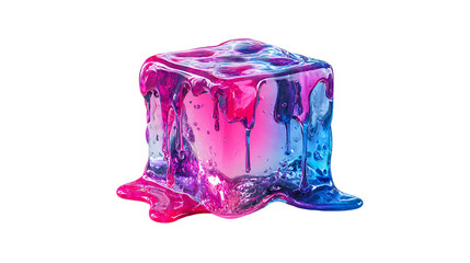 Poster - Melting Pink and Blue Liquid Cube on Transparent Background, PNG
